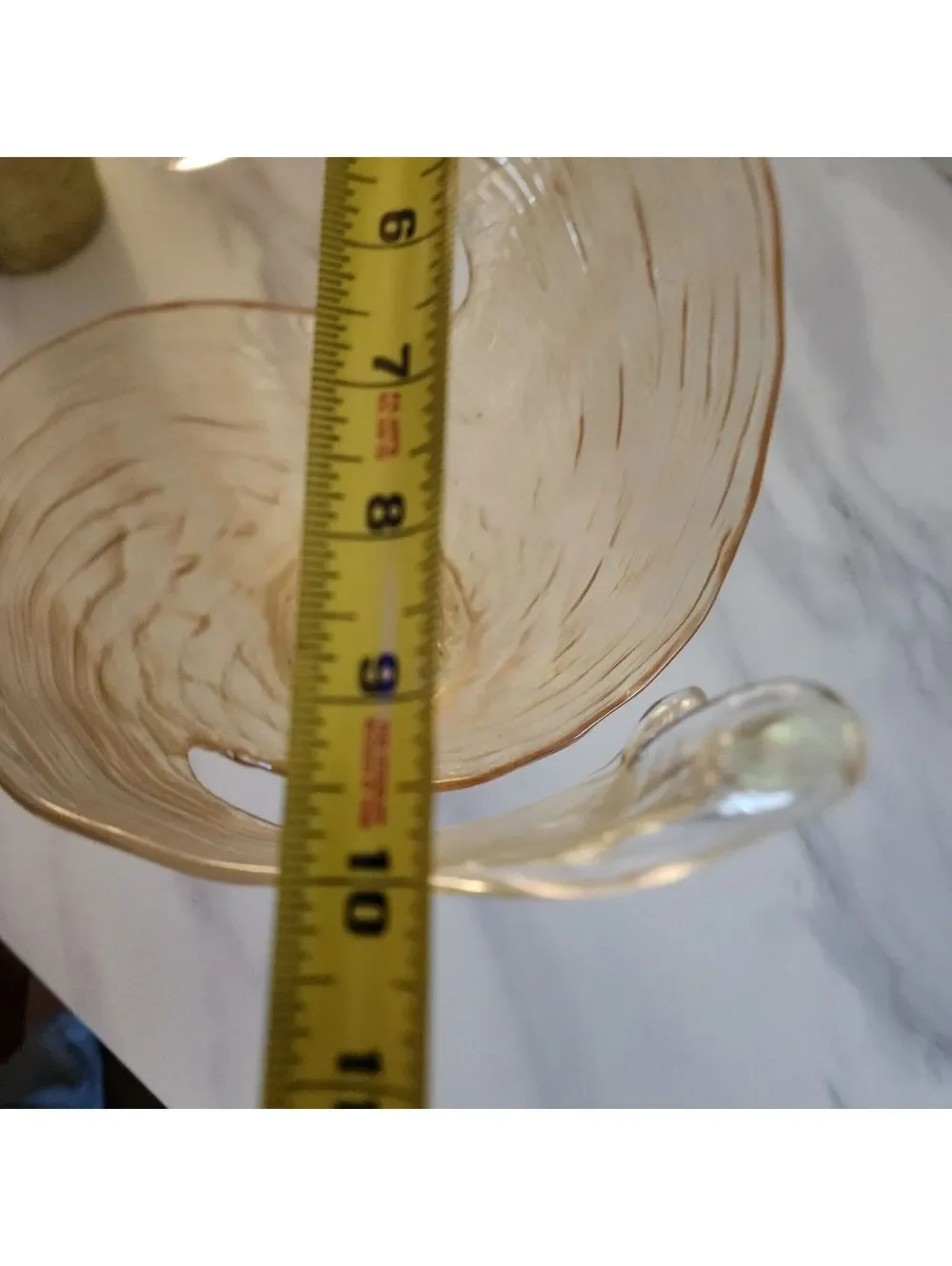 Murano Style Hand Blown Gold Art Glass Wave Vase Amber Freeform Italian 16